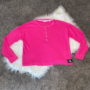 EUC large Calvin Klein Jeans waffle knit pink long sleeve top.